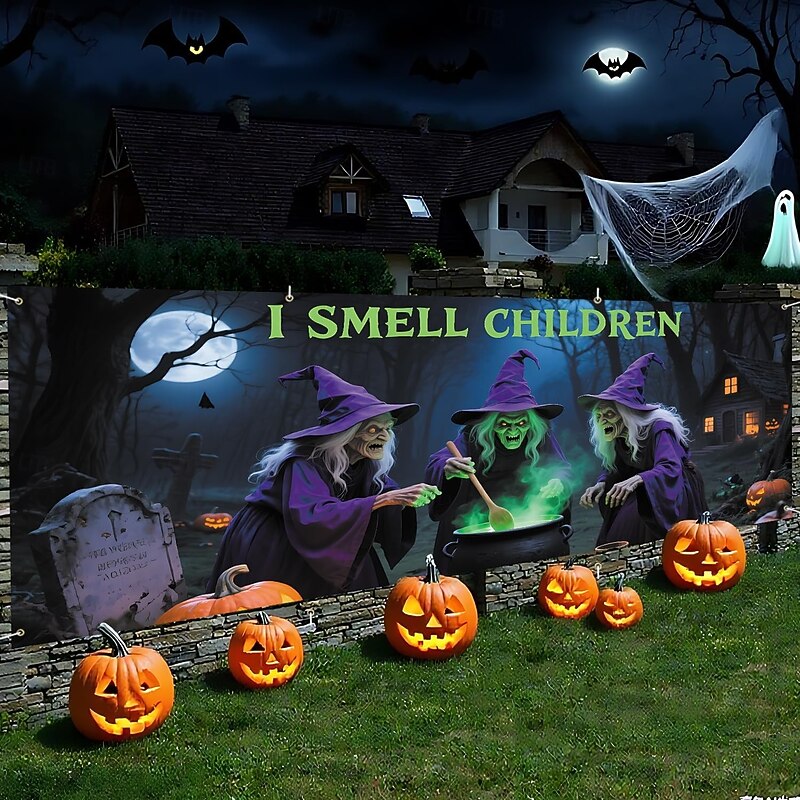 Halloween Garage Door Cover Large Hanging Backdrop Witch Dark Punk Gothic Style Party Outdoor Shooting Backgrounds Yard Haunted House Home Decor2