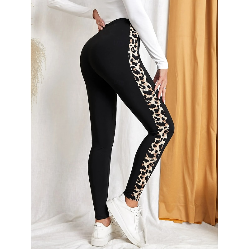 Women's Leggings Vacation Vintage Fashion Full Length High Waist Graphic Leopard Printing Thermal Warm Soft Breathable High Elasticity Outdoor Vacation Street Khaki Spring Fall Winter Slim Fit2