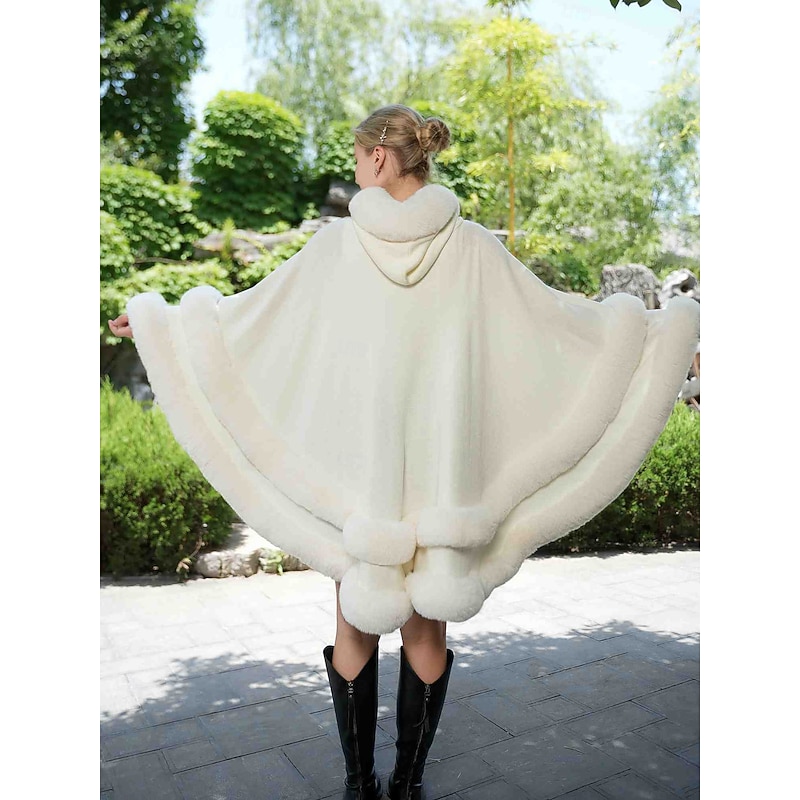 Faux Fur Wraps Elegant Keep Warm Sleeveless Batwing Sleeve Polyester Wedding Wraps With Pure Color For Special Occasion Fall & Winter2