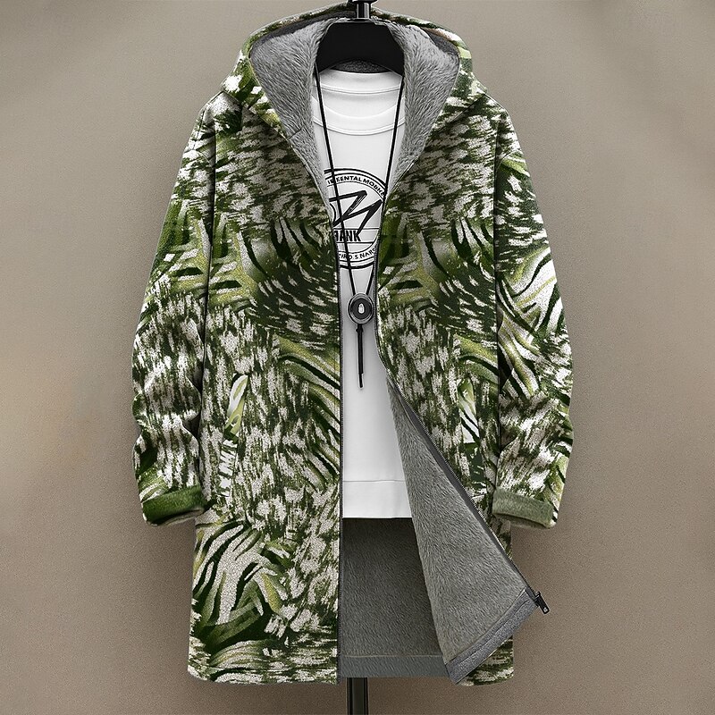 Men's Graphic Winter Coat Fleece Jacket Coat Thermal Warm Comfortable Casual Daily Wear Zipper Pocket 3D Print Fall Winter Hooded Long Sleeve Blue Brown Green3