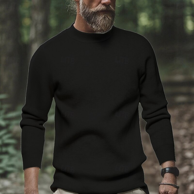 Men's Pullover Sweater Jumper Knit Sweater Ribbed Knit Regular Tops Knitted Plain High Neck Fashion Basic Vacation Daily Wear Clothing Apparel Fall Winter Wine Black S M L4