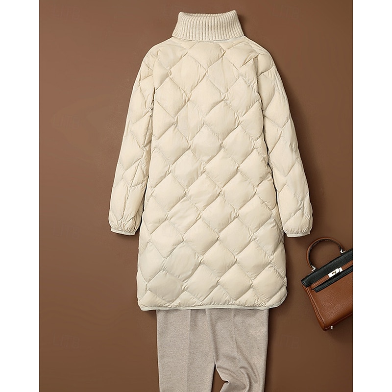 Women's Down Jacket Coat Warm Comfortable Buttons Fashion Plain Outdoor Vacation Going out Weekend Single Breasted Long V Neck Regular Fit Long Sleeve Outerwear Black Dark Green Khaki Fall Winter3