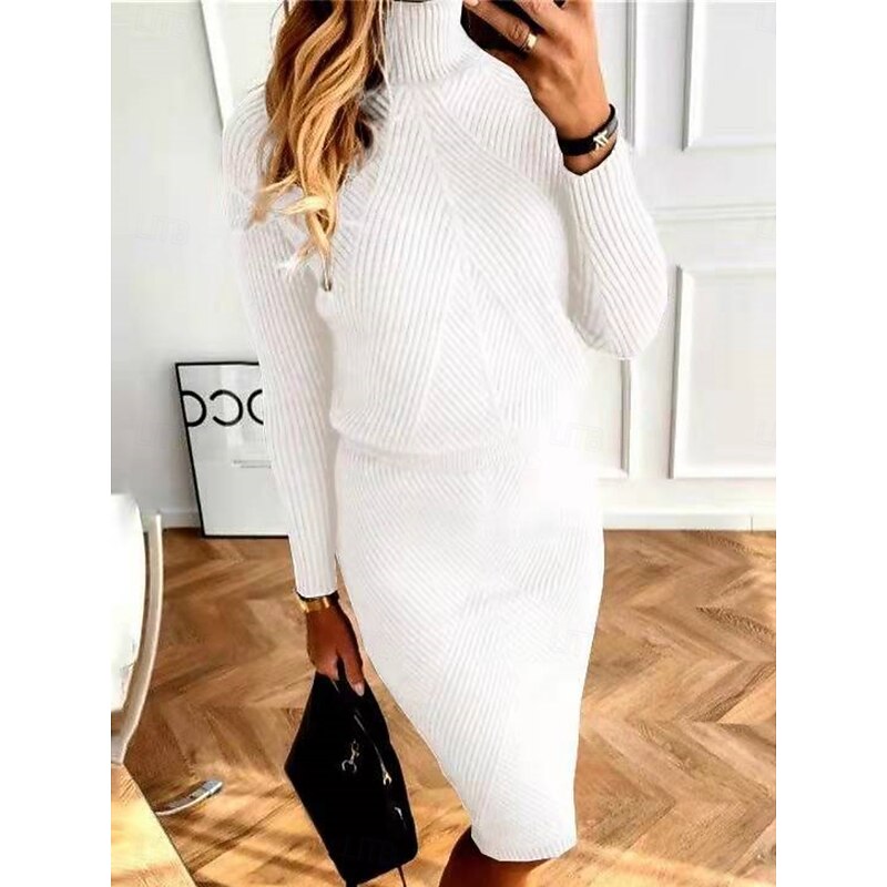 Women's Midi Dress Sweater Dress Casual Dress Sheath Dress Fashion Modern Daily Weekend Regular Fit Plain Long Sleeve Turtleneck White Pink Red Light Grey Spring Fall Winter Autumn3