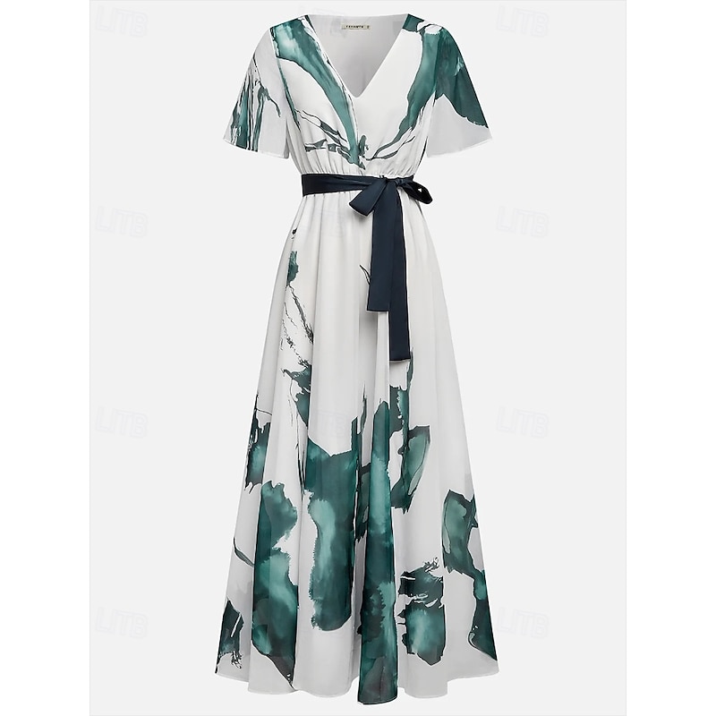 Women's Long Dress Maxi Dress Floral Dress Print Dress Fashion Modern Outdoor Vacation Holiday Regular Fit Flower Short Sleeve V Neck White Summer2