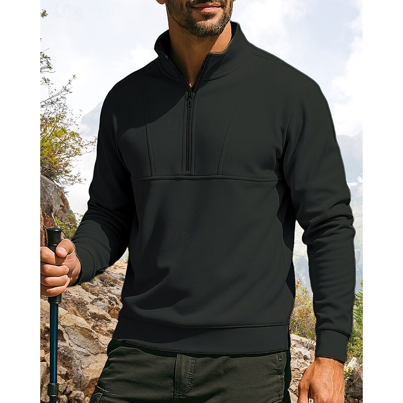 Men's Sports Top Hiking top Quarter Zip Shirt Long Sleeve Stand Collar Top Outdoor Breathable Polyester Black Beige Grey Tennis Golf Running4