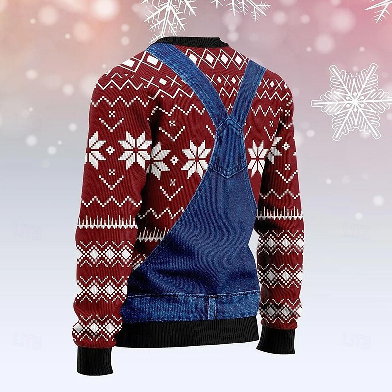 Christmas Men's Snowflake Lanterns Turkey Pullover Sweater Jumper Knitwear Crewneck Casual Vacation Daily Festival 3D Print 2 in 1 Keep Warm Long Sleeve Spring Fall Winter Red2
