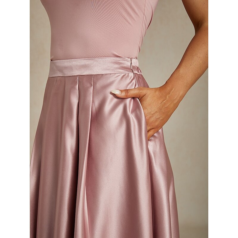 Women's Skirt Elegant Vintage Fashion Maxi Mid Waist Skirts Ruched Pleated Pocket Micro-elastic New Year Party Evening Wear Pink Spring Silk Like Satin3