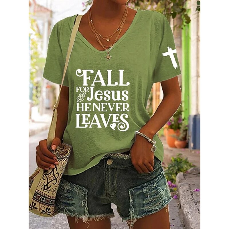 Women's T Shirt Graphic Letter Vintage Stylish Classic Short Sleeve V Neck Regular Tops Daily Print Black White Blue Orange Green Summer Spring Fall4