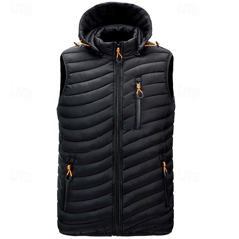 Men's Puffer Vest Vest Gilet Vacation Daily Date Fashion Casual Winter Pocket Polyester Warm Comfortable Solid Color Zipper Hooded Regular Fit Black Wine Blue Army Green Vest4