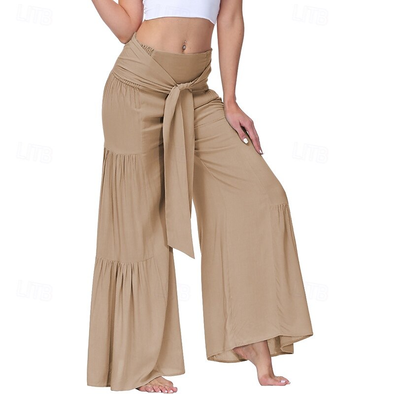 Women's Wide Leg Pants Causal Pants High Waist Outdoor Travel Bottoms Solid Color Apricot Black Green Cotton Fall Sports Activewear Loose Fit4