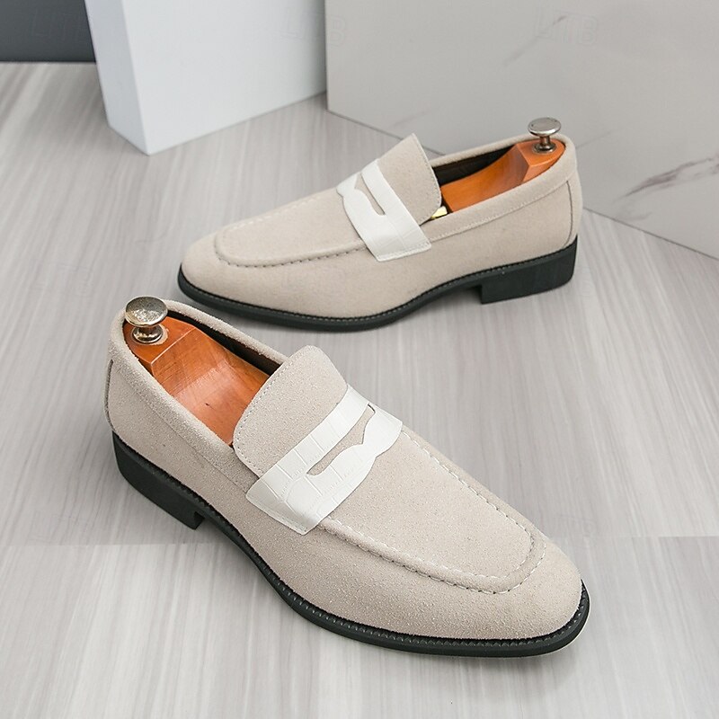 Men's Beige Slip-On Loafers – Comfortable Casual Shoes with White Strap Detail for Everyday Wear, Office Casual and Relaxed Outfits4