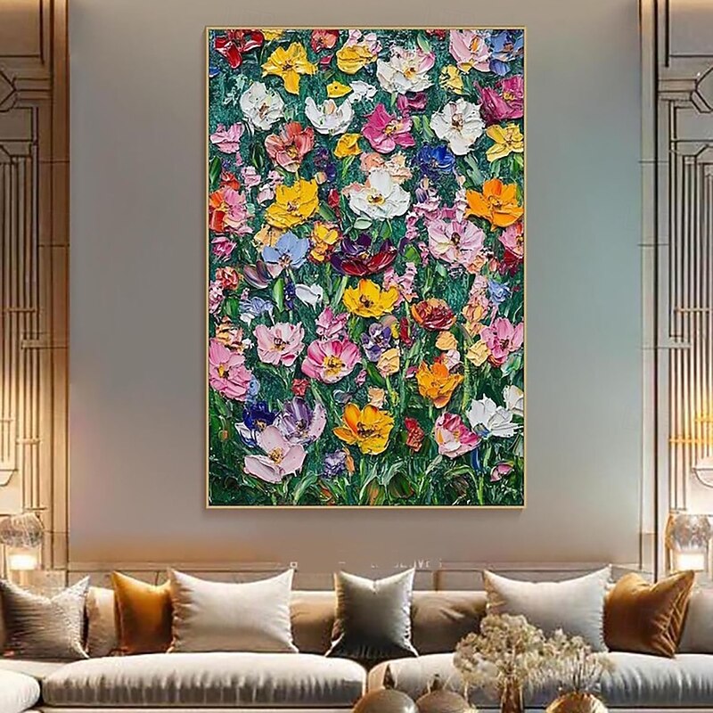 Handmade Oil Painting Canvas Wall Art Decoration Abstract Colour Flower Summer Flowers Full Bloom for Home Living Room Decor No Frame