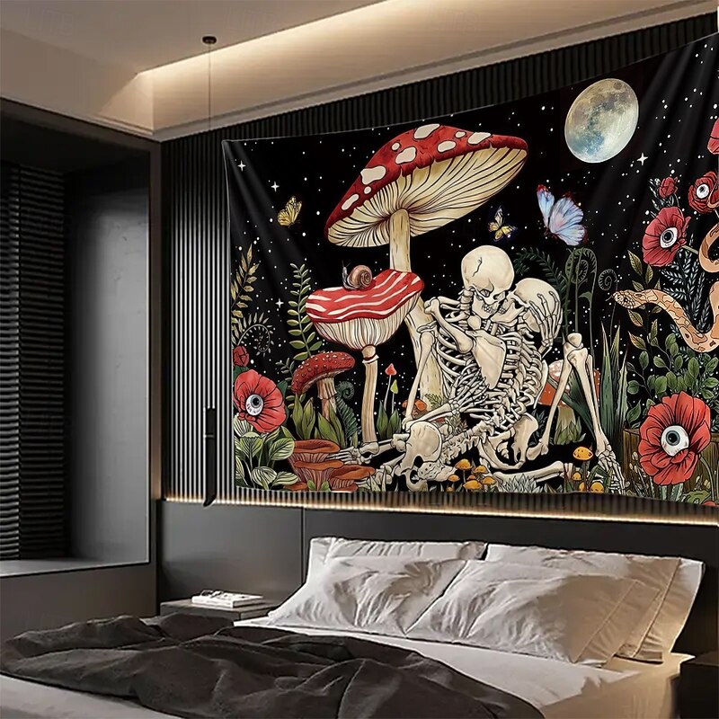 Halloween Tapestry Wall Hangings Skeleton Mushroom Vintage Boho Mystic Bedroom Living Room Dorm Home Decor3