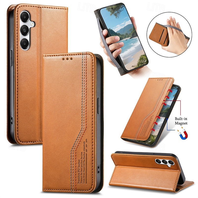 Phone Case For Samsung Galaxy S25 S25 Edge S24 Ultra Plus S24 FE A16 A55 5G A35 5G A25 A15 Wallet Case Flip Cover Card Slot Shockproof Retro TPU PU Leather2
