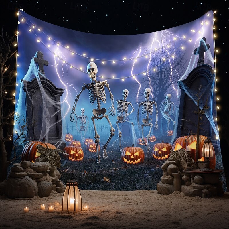 Halloween Tapestry Banners Blanket Skeleton 3D Dark Punk Gothic Style Party Dorm Shooting Backgrounds Home Decor