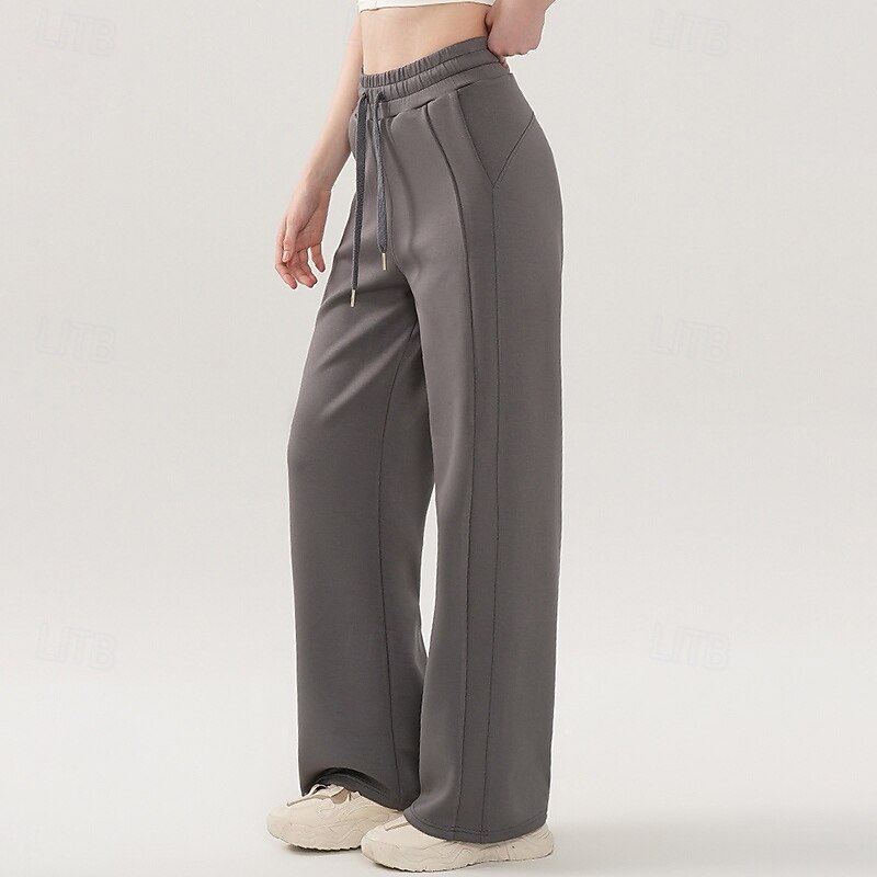 Women's Yoga Pants Staright Leg Pants with Pockets Gym Athletic Sports Bottoms Solid Color Black White Pink Cotton Fall Sports Activewear Loose Fit3