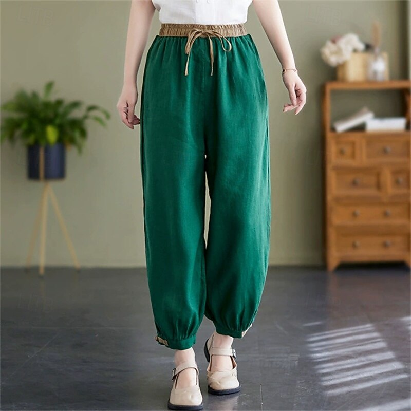 Women's Slacks Bloomers Streetwear Casual Ankle-Length Natural Plain Drawstring Comfortable Street Holiday Daily Wear White Green Beige Fall Regular Fit2