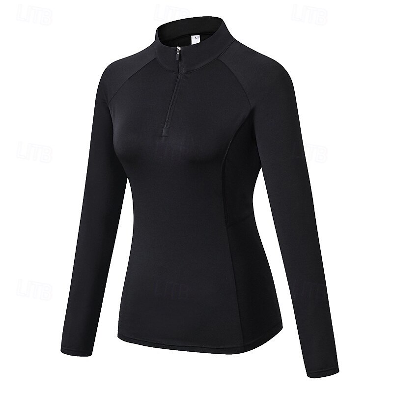 Women's Workout Shirt Stand Collar Quick Dry Quarter Zipper Long Sleeve Sports Solid Color Top For Gym Athletic Sports Activewear4