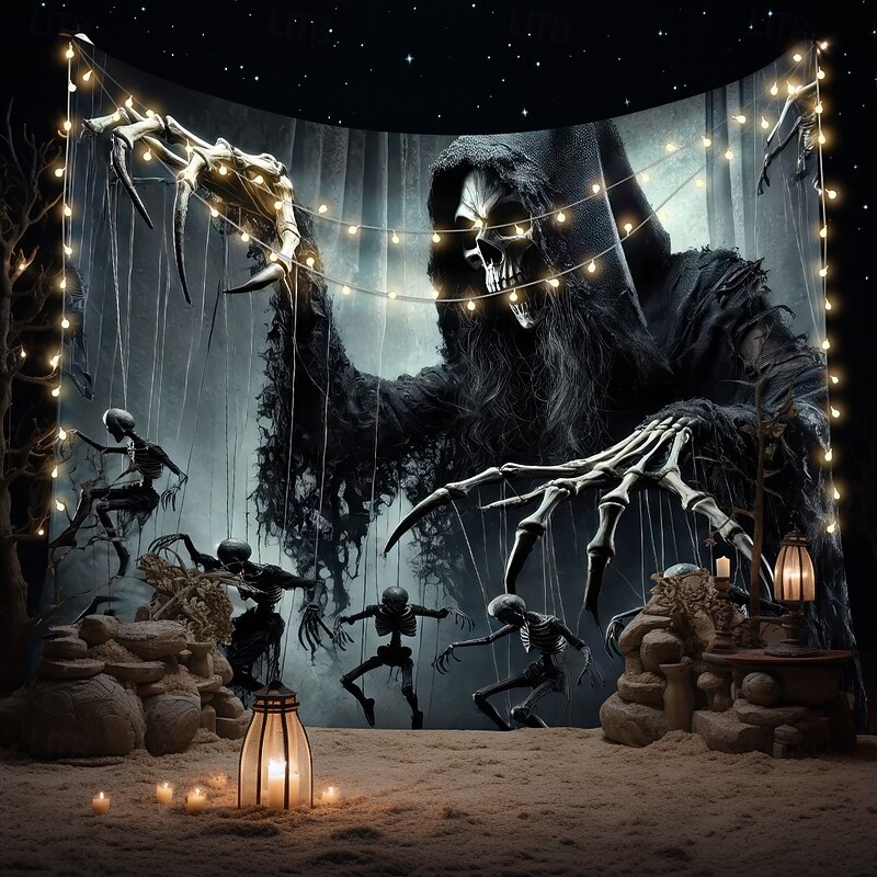 Halloween Tapestry Banners Wall Hangings Skeleton Grim Reaper Dark Punk Gothic Style Party Dorm Shooting Backgrounds Home Decor4