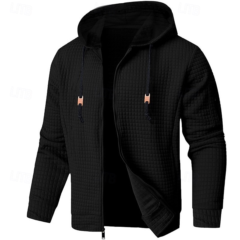 Men's Hoodie Full Zip Hoodie Waffle Hoodies Wine Red Black White Army Green Navy Blue Hooded Plain Zipper Sports & Outdoor Casual Daily Polyester Streetwear Cool Sportswear Spring &  Fall Clothing2