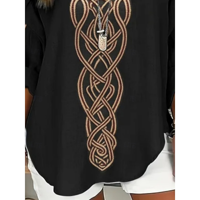 Women's Shirt Geometric Daily Retro Vintage Long Sleeve V Neck Regular Tops Daily Holiday Print Yellow Summer Spring Fall2