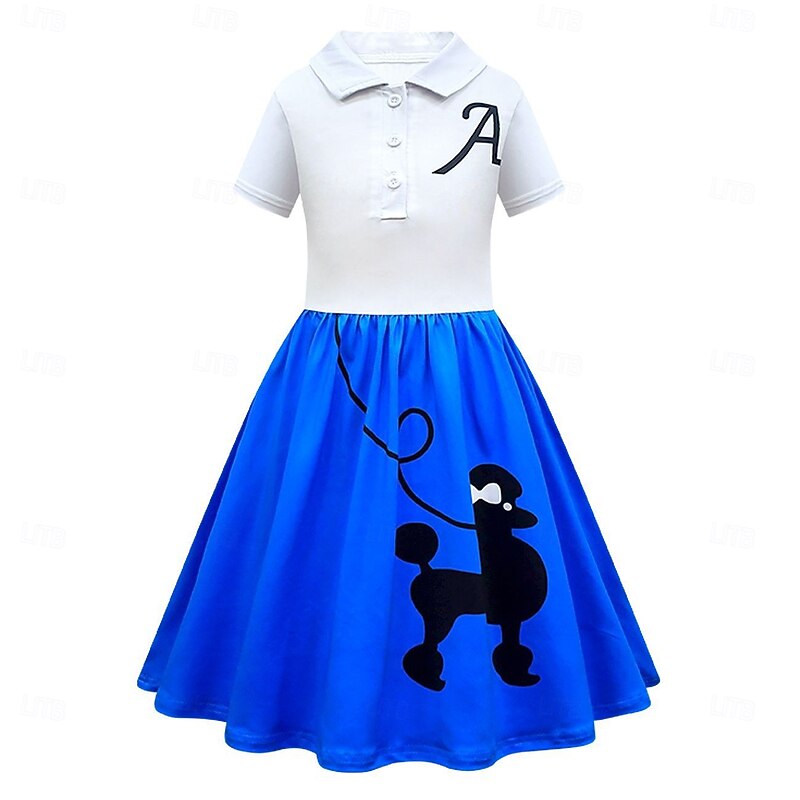 Retro Vintage 1950s Grease Outfits Dress Poodle Skirts Printing Fancy Dress Girls' Carnival Masquerade Performance Party Kid's Dress - Main Image