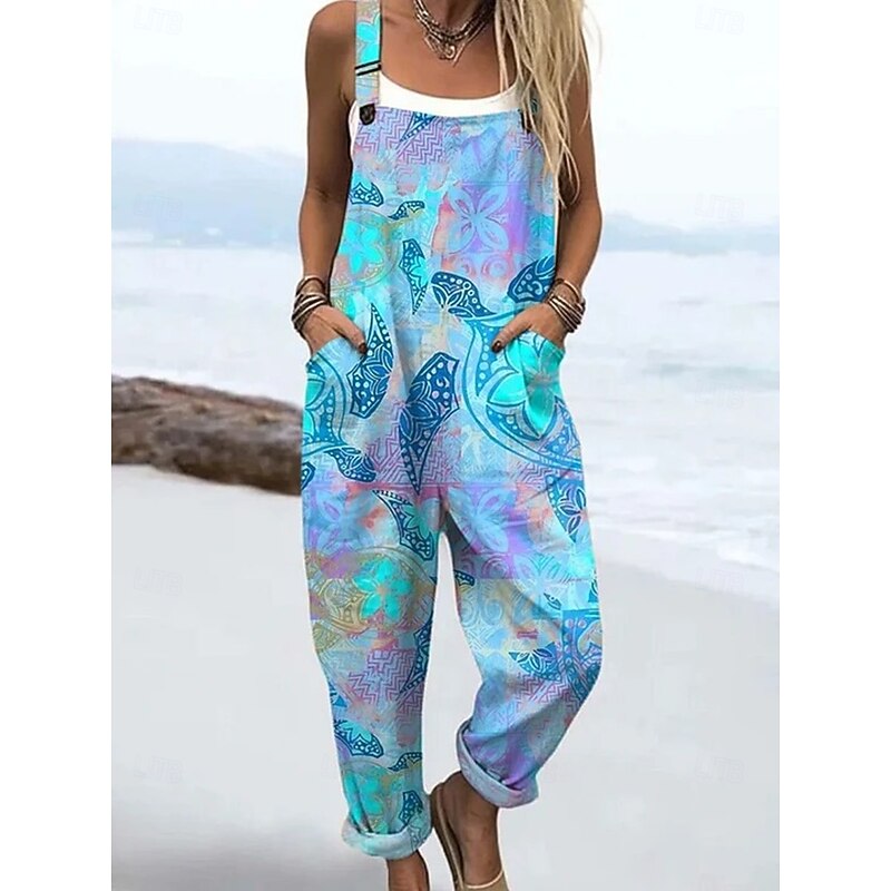 Women's Dungarees Active Floral Sleeveless Sleeveless Straight Square Neck Pocket with Pocket Vacation Daily Loose Fit Yellow Pink Blue Summer2