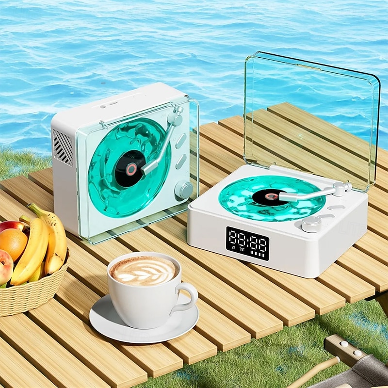 Vinyl Player Bluetooth Speaker  Portable Vintage Vinyl Speaker with Adjustable Light and Time for Bedroom Party4