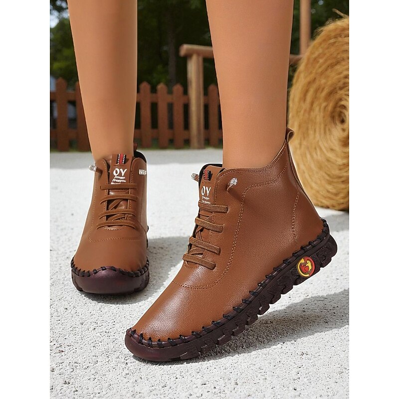 Women's Red Lace-Up Ankle Boots – Comfortable Non-Slip Casual Shoes for Christmas, Winter Outfits and Holiday Parties4