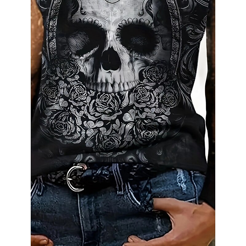 Halloween Women's Blouse Stylish Casual Beach Long Sleeve Asymmetrical Regular Tops Daily Print Black Summer Spring Fall3