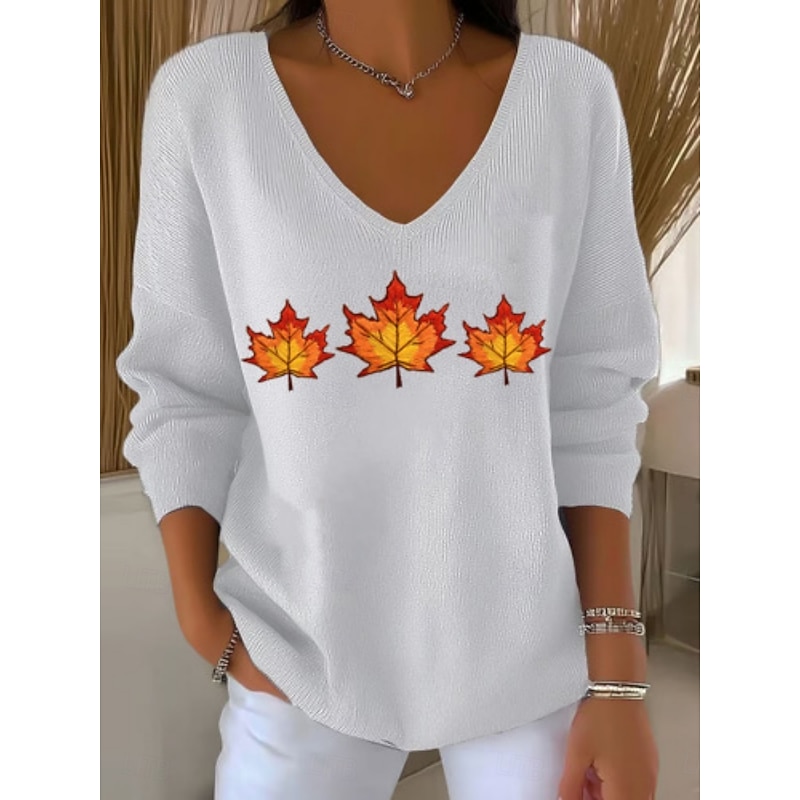 Women's Sweater Casual Soft Floral Ribbed V Neck Knitted Print Long Sleeve Regular Tops Knit Outdoor Daily Weekend Yellow Orange Fall Winter3