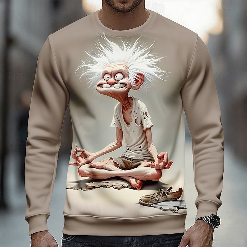 Men's 3D Old Man Sweatshirt Casual Long Sleeve Crew Neck Vacation Party Gift Light Brown White Crewneck 3D All Seasons Designer2
