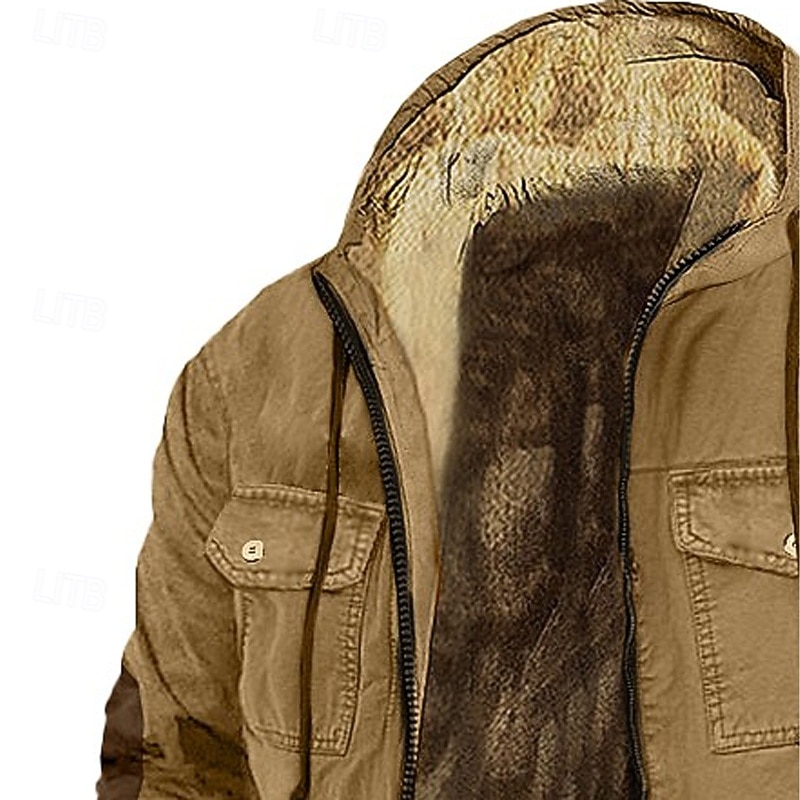 Men's Hoodie Full Zip Hoodie Fleece Hoodie Fleece lined Hoodie Brown Khaki Hooded Plain Patchwork Color Block Sports & Outdoor Casual Daily Streetwear Cool Sportswear Fall Winter Clothing Apparel3