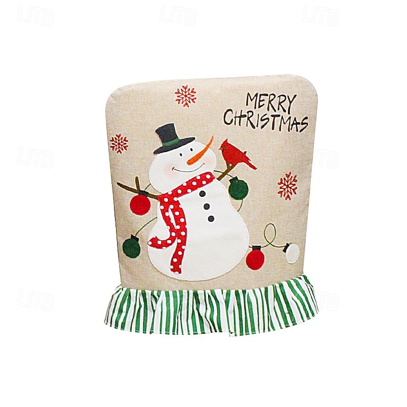 Christmas Chair Cover Embroidered Santa and Snowman Chair Back Covers with Lace Festive Holiday Seat Slipcovers Decorative Cushion Perfect Christmas Home Party Decoration4