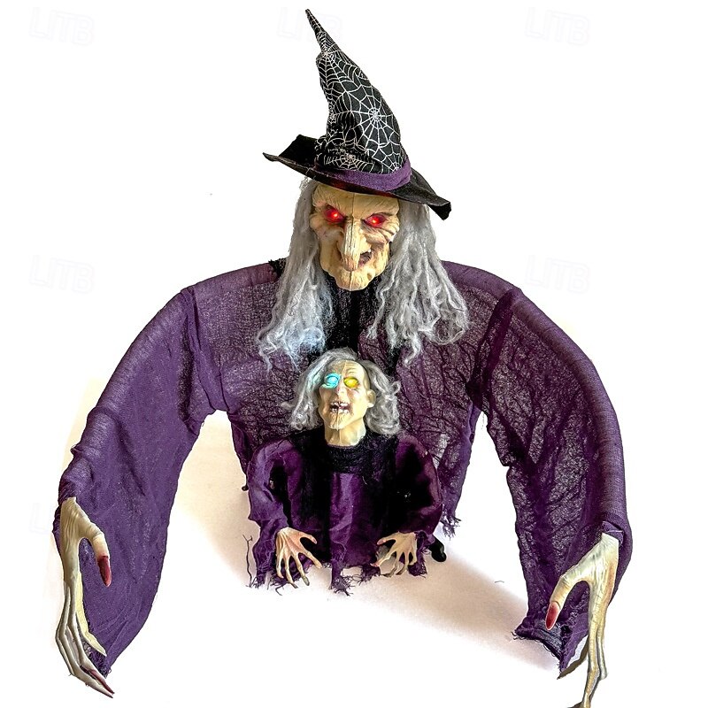Halloween New Arrival Parent and Child Witch Figurine Set with Ground Plug and Glowing Little Witch for Garden Atmosphere Decoration2