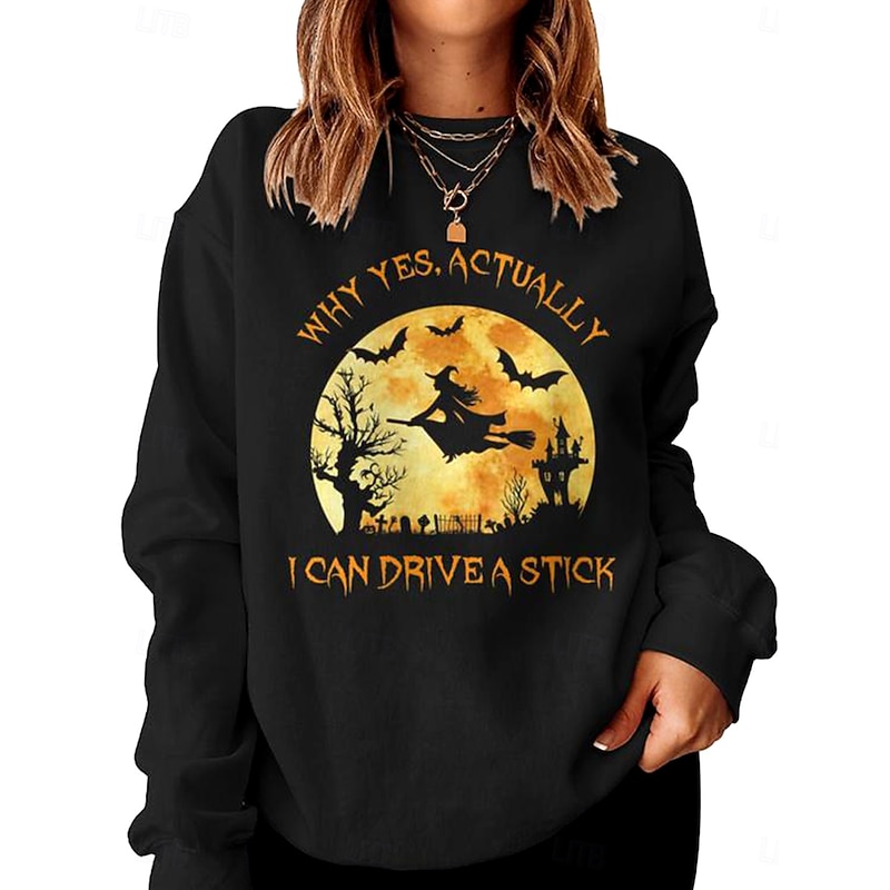 Halloween Women's Pullover Sweatshirt Witch Graphic Letter Fashion Casual Long Sleeve Crew Neck Regular Tops Street Dailywear Casual Print Black Red Purple Green Fall Winter