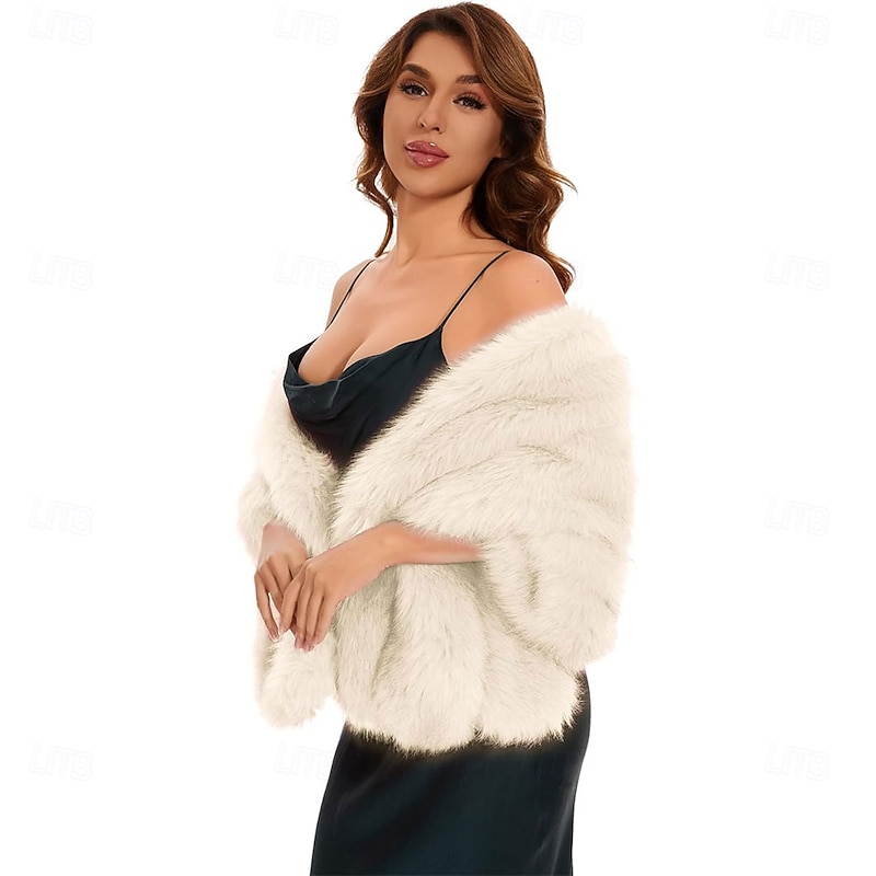 Women's Faux Fur Shawl Luxury Fur Shawls and Wraps for Evening Dresses Bridal Faux Fur Wrap for Bride and Bridesmaid2