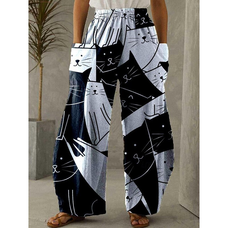 Women's Wide Leg Chinos Vintage Casual Full Length High Waist Graphic Abstract Elastic Waistband Inelastic Causal Casual Daily Grey White Blue Brown Summer Spring Loose Fit3