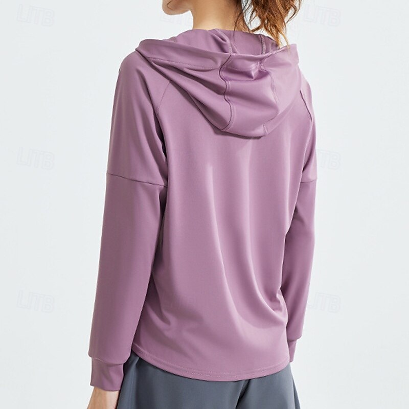 Women's Hoodie Jacket Lightweight Long Sleeve Sports Solid Color Top For Gym Athletic Running Loose Fit Activewear4