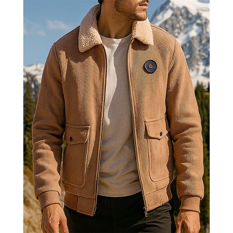 Men's Bomber Jacket Fleece Jacket Winter Outdoor Thermal Warm Fleece Jackets Full Zip Hunting Fishing Climbing Black Army Green Khaki Grey3