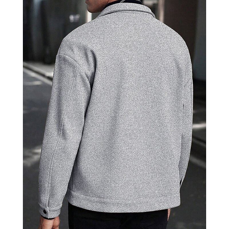 Men's Lightweight Jacket Cargo Jacket Casual Jacket Vacation Daily Warm Pocket Fall Winter Plain Fashion Classic Lapel Regular Black Yellow Light Grey Apricot Jacket3