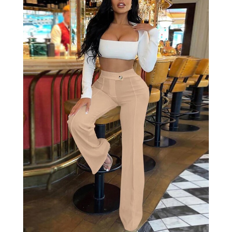 Women's Wide Leg Slacks Streetwear Casual Full Length Natural Plain Elastic Waist Soft Street Holiday Daily Wear Maroon Black Light Purple Green Fall Winter Regular Fit