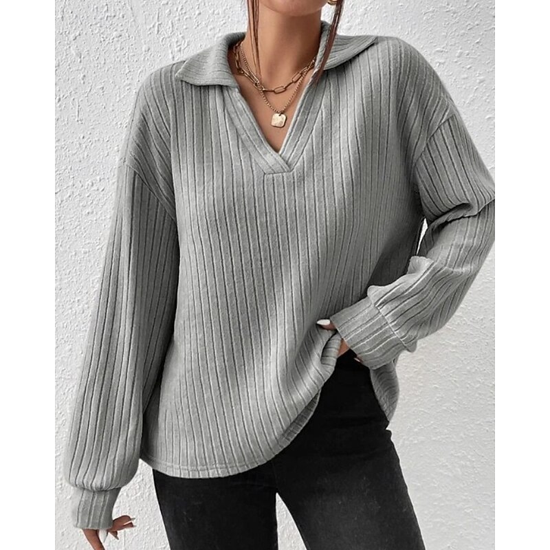 Women's Texture Sweatshirt Pullover Sweatshirt Sweatshirts Plain Streetwear Casual Long Sleeve V Neck Regular Tops Street Holiday Black Green Beige Gray Fall3