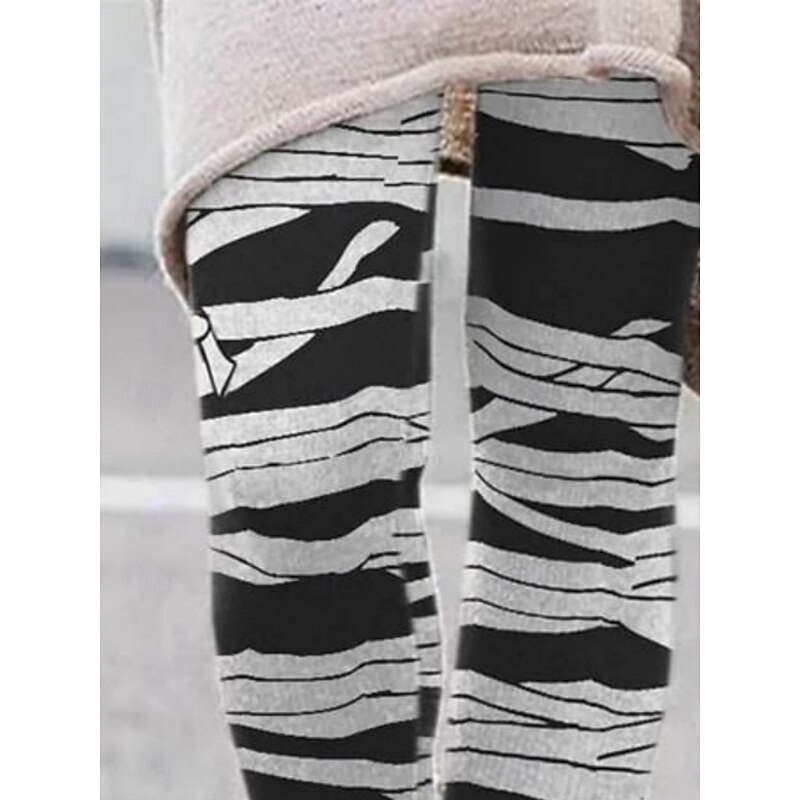 Women's Pants Trousers Leggings Cozy Leggings Streetwear Casual Full Length High Waist Stripe Elastic Waist Print Breathability Comfortable Stretchy Vacation Street Daily Wear Black Summer Spring Fall4