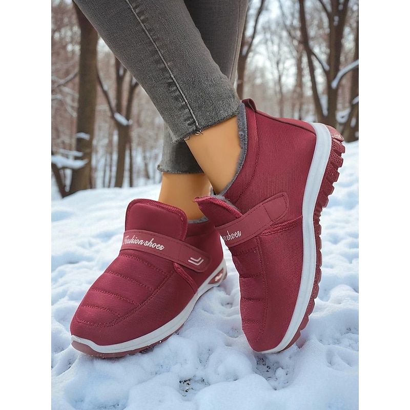 Women's Burgundy Warm Fleece-Lined Winter Sneakers – Waterproof Non-Slip Snow Shoes for Outdoor Walking and Cold Weather2