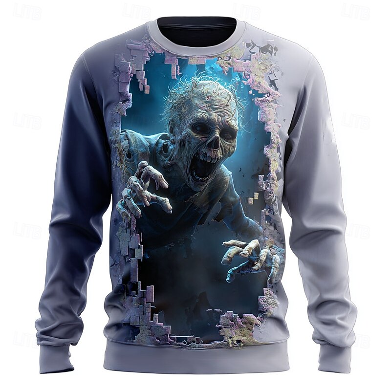 Halloween Men's Zombies Sweatshirt Punk Party Crew Neck Vacation Red Blue Crewneck 3D All Seasons Designer