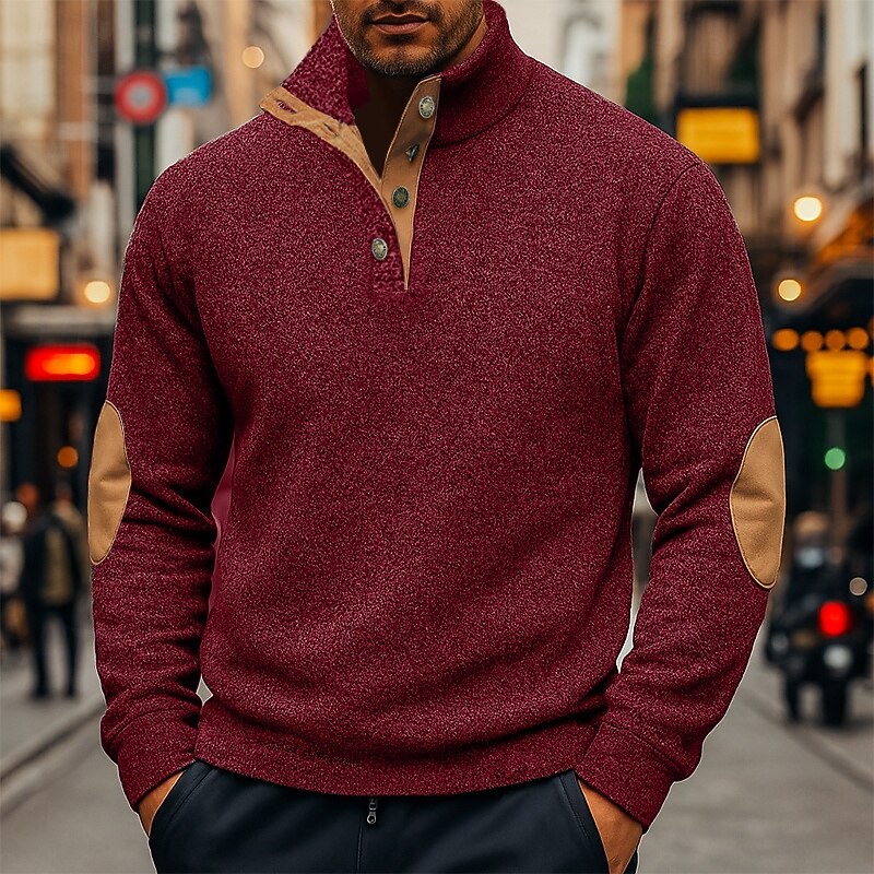 Men's Sweatshirt Pullover Hoodie Sweatshirt Pullover Button Up Hoodie Wine Red Black Navy Blue Green Gray Standing Collar Plain Patchwork Sports & Outdoor Casual Daily Streetwear Cool Sportswear3