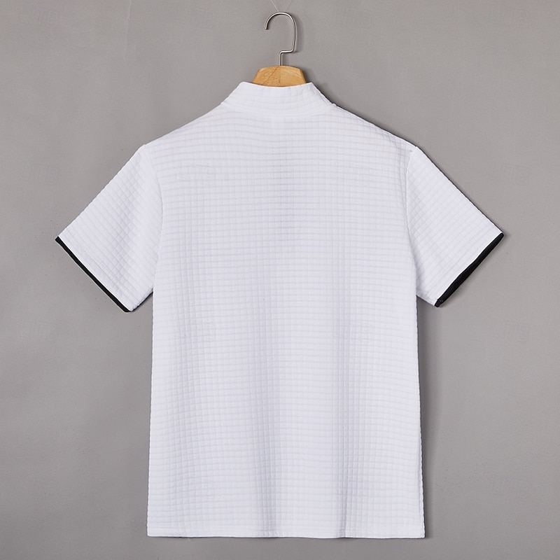 Men's Waffle Polo Shirts Zip Polo Casual Holiday Quarter Zip Short Sleeve Fashion Basic Plain Quarter Zip Summer Spring All Seasons Slim Fit Black White Navy Blue Orange Waffle Polo Shirts3