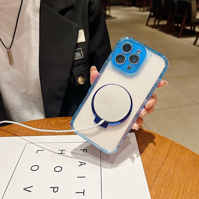 Phone Case For 16 15 14 Pro Max Plus 16e 13 Pro Max Back Cover Mirror Kickstand Shockproof Retro TPU PC3