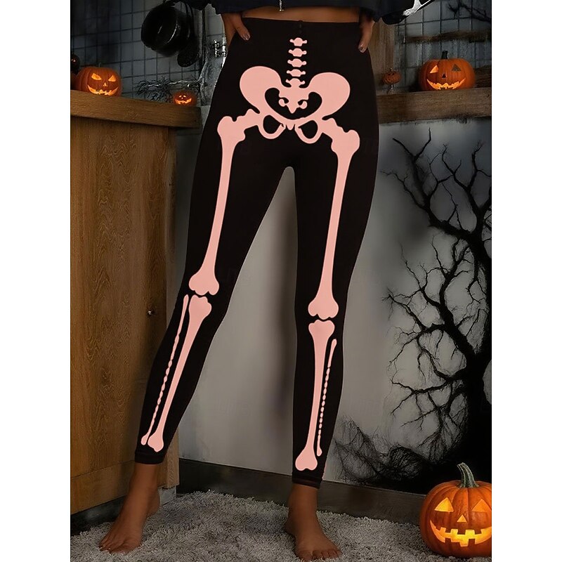 Women's Leggings Vacation Vintage Fashion Full Length High WaistPantsHalloween Graphic Skull Printing Thermal Warm Soft Breathable High Elasticity Formal Outdoor Vacation White Pink Blue Green Spring2